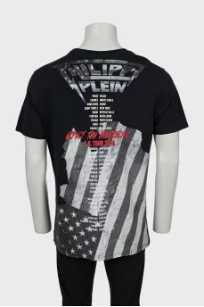 Men's T-shirt decorated with rhinestones and print
