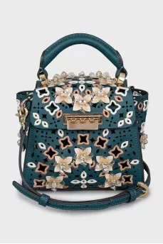 Mini bag with perforation and embroidery