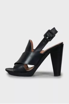 Leather wedge heel sandals