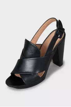 Leather wedge heel sandals