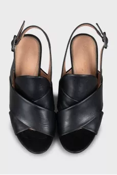 Leather wedge heel sandals