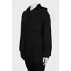 Black sheepskin coat with a hood