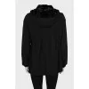 Black sheepskin coat with a hood