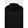 Black sheepskin coat with a hood