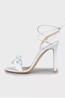 White stiletto heel sandals with laces