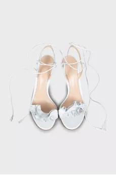 White stiletto heel sandals with laces