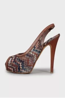 Textile printed stiletto sandals