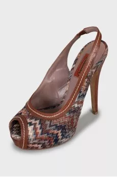 Textile printed stiletto sandals