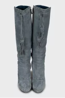 Suede boots with contrast seams