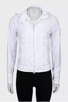 White windbreaker with a hood