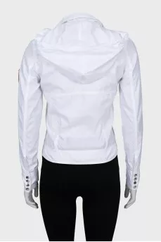 White windbreaker with a hood