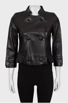 Cropped Leather Jacket with Buttons