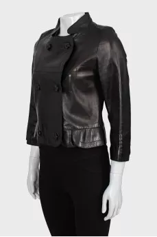 Cropped Leather Jacket with Buttons