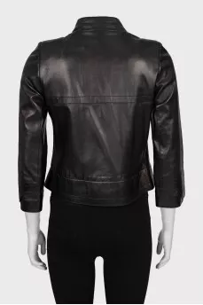 Cropped Leather Jacket with Buttons