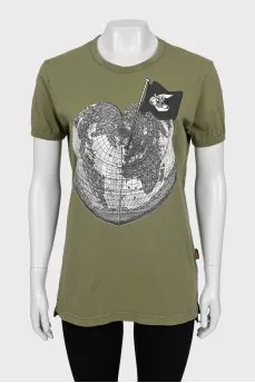 Khaki T-shirt with print