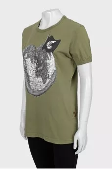Khaki T-shirt with print