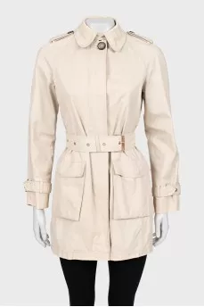 Cropped trench coat with belt
