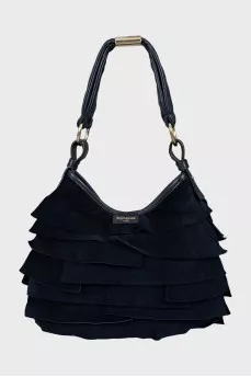 Suede Hobo Bag with Ruffles