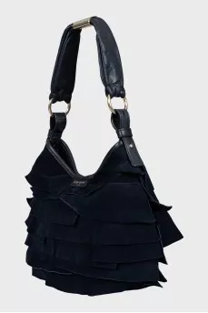 Suede Hobo Bag with Ruffles