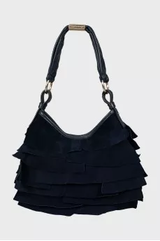 Suede Hobo Bag with Ruffles