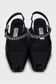 Patent leather square toe slingbacks