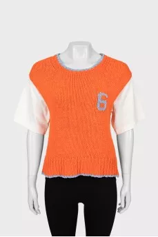 Knitted T-shirt with contrast sleeves