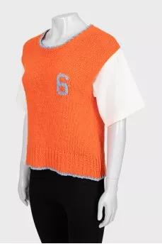 Knitted T-shirt with contrast sleeves