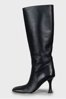Black leather square toe boots