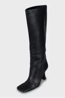 Black leather square toe boots