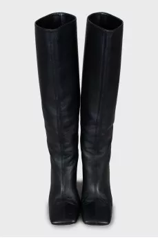Black leather square toe boots