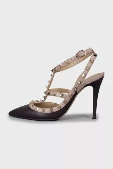 Rockstud leather slingbacks