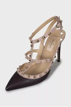 Rockstud leather slingbacks