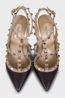 Rockstud leather slingbacks