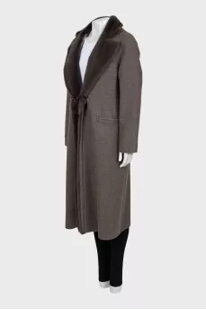 Wool coat with fur inserts