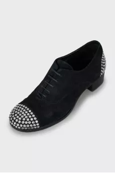 Suede shoes with rhinestones on the toes
