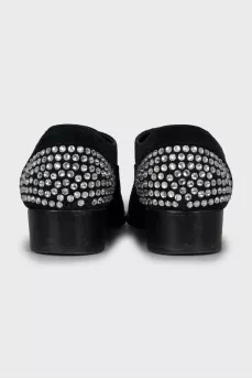 Suede shoes with rhinestones on the toes