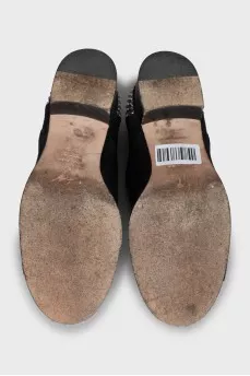 Suede shoes with rhinestones on the toes