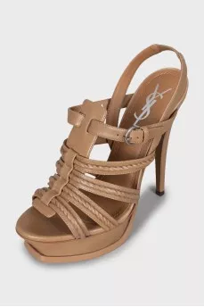 Brown leather sandals with tag