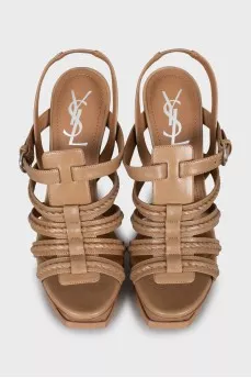Brown leather sandals with tag