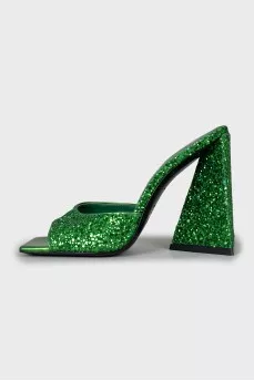 Glitter sandals with a figured heel
