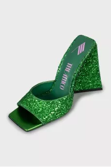 Glitter sandals with a figured heel