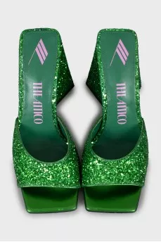 Glitter sandals with a figured heel
