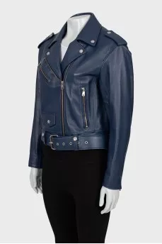 Blue leather jacket with tag
