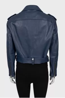 Blue leather jacket with tag