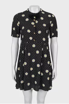 Dress with print decorated with a bow