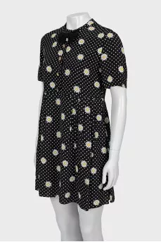 Dress with print decorated with a bow