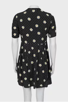 Dress with print decorated with a bow