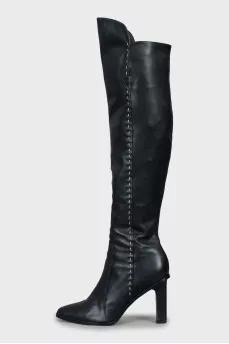 Leather over the knee boots with contrasting seams