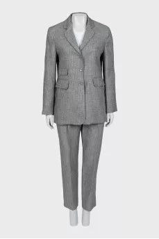 Gray striped suit with tag