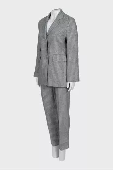 Gray striped suit with tag